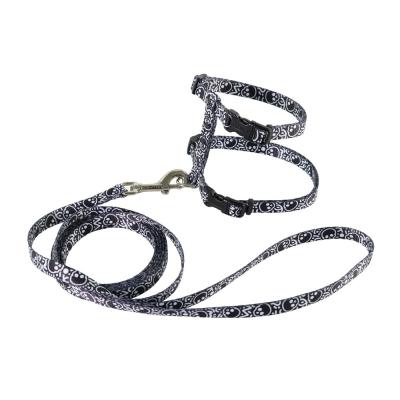 Coastal Pet Figure "H" Fashion Adjustable Cat Harness and Leash Combo Black Skulls Small