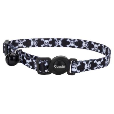 Coastal Safe Cat Adjustable Breakaway Collar Black Skulls 3/8 in. X 8-12 in.