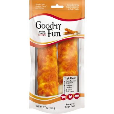 Good 'N' Fun Triple Flavor Chews Pork, Beef & Chicken 7 in. Rolls 2 Pack