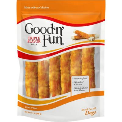Good 'N' Fun Triple Flavor Rolls Pork, Beef & Chicken 7 in. Rolls 6 Pack