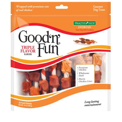 Good 'N' Fun Triple Flavor Kabob Dog Treats Chicken Duck & Liver 12 oz.