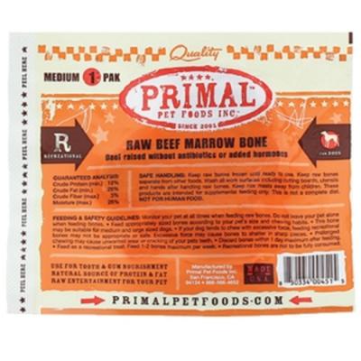 Primal Frozen Raw Beef Marrow Bone Medium 1 Pack