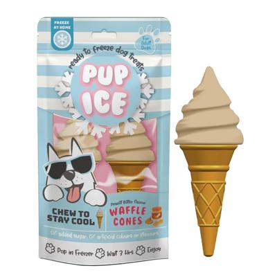 Pup Ice Waffle Cones Vanilla & Peanut Butter Flavor Ready To Freeze Dog Treats Medium 2 Pack