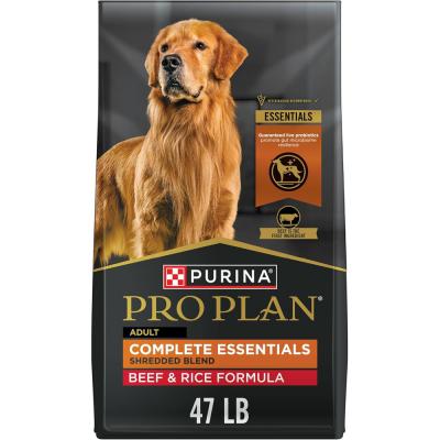 Purina Pro Plan Complete Essentials Shredded Blend Beef and Rice Formula Dog Food 47 lb.