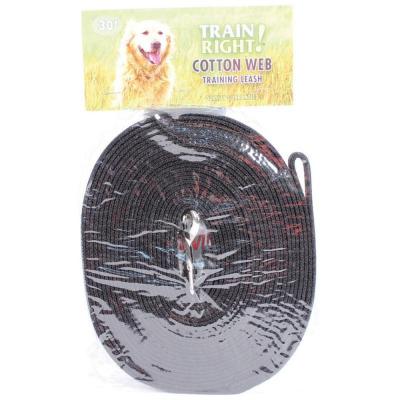 Train Right! Cotton Web Training Leash Black 30 ft.