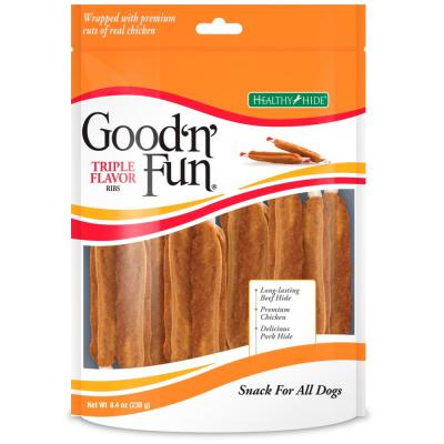 Healthy Hide Good 'n' Fun Triple Flavor Ribs Dog Treat Pork Chicken & Rawhide 8.4 oz.