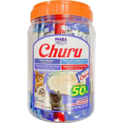 Inaba Churu Puree Cat Treats Variety Pack Tuna/Seafood 0.5 oz. 50 ct